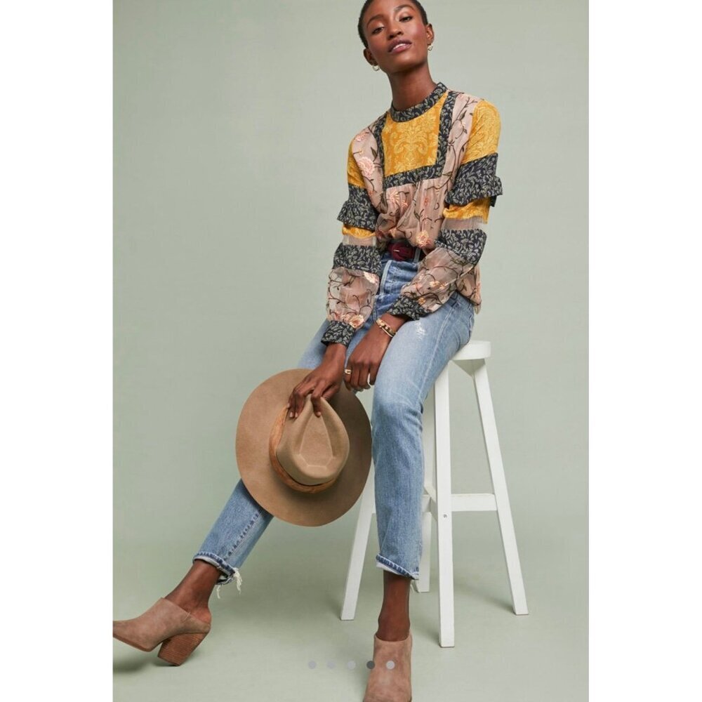 Anthropologie Let Me Be Love Actually Patchwork Silk Blouse - Picture 3 of 10